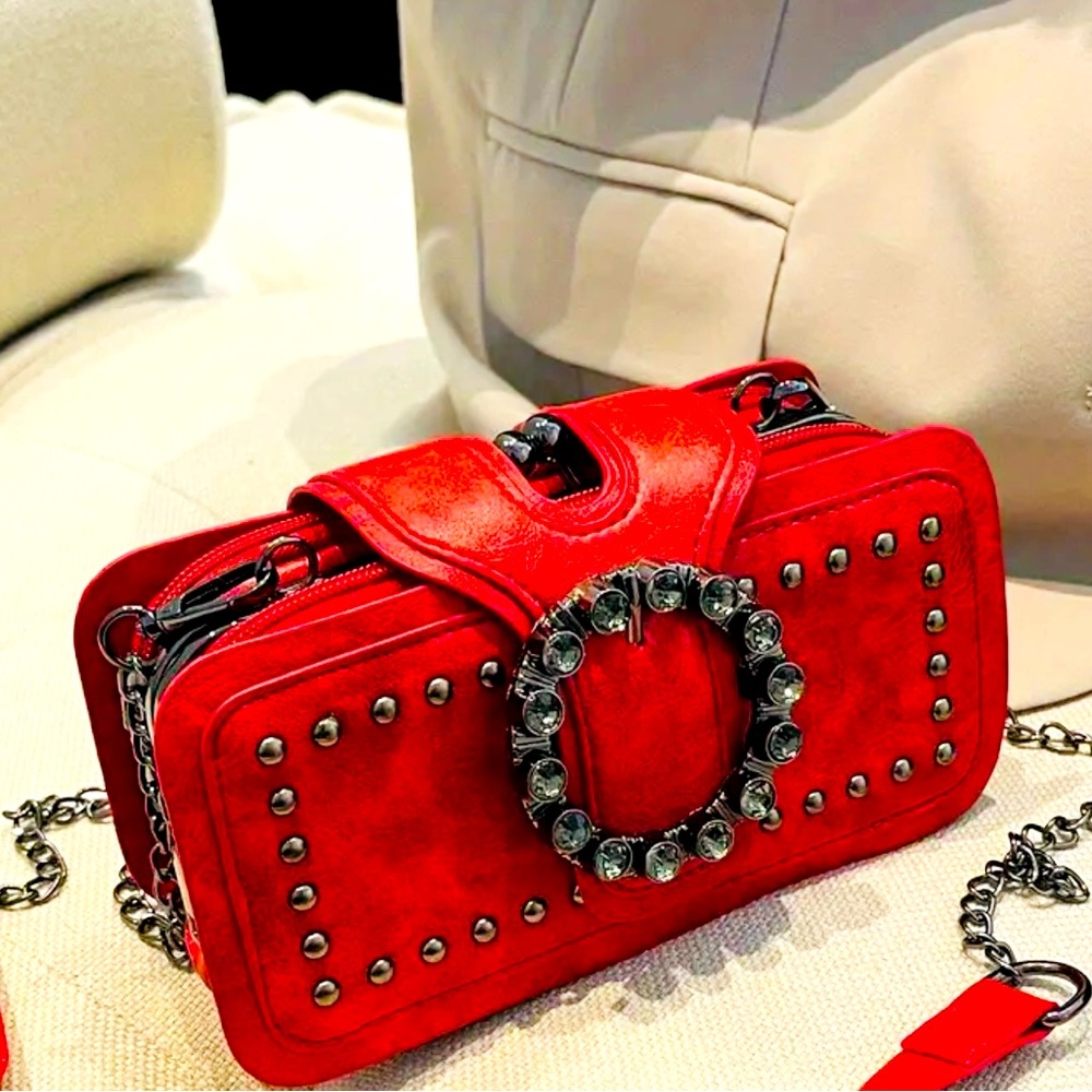 New - Gorgeous - Faux Leather Crossbody Bag with Amazing Detail in Red